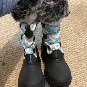 Kamik Black and White Kids Snow Boots with Blue Accents